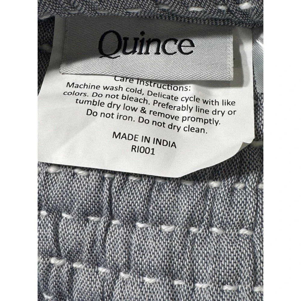 Quince Blue Grey Channel Stitch Organic Cotton Pillow Shams Set of 2 Kantha